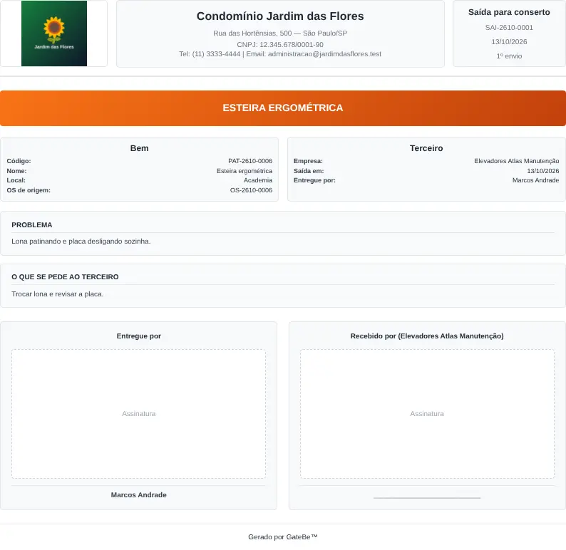 Ficha de saída do bem para o terceiro