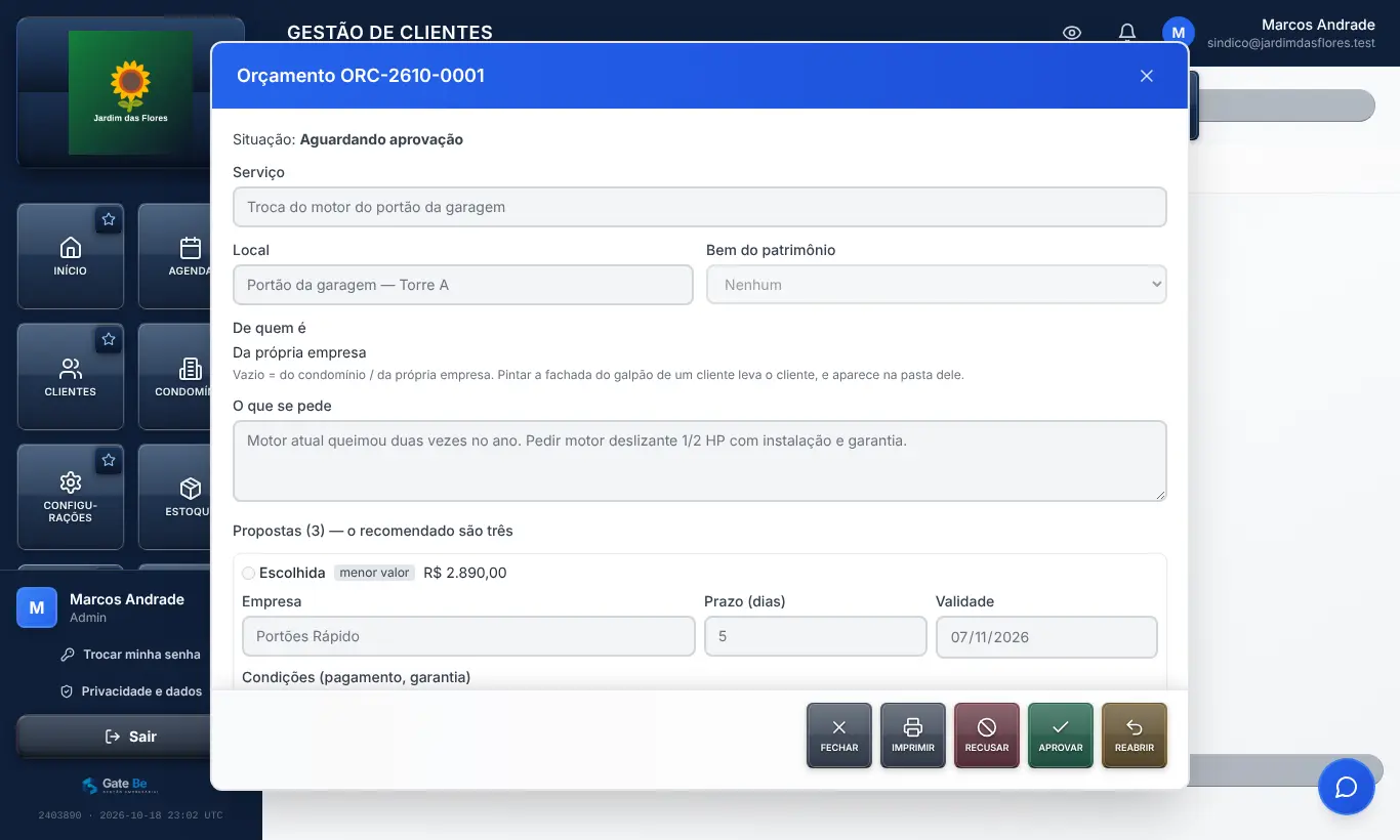 Orçamento em edição